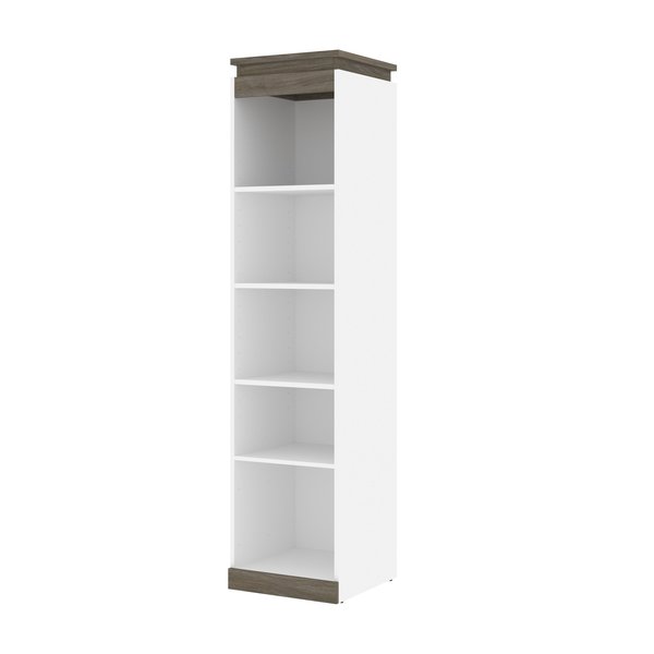 Bestar Orion 20W Narrow Shelving Unit, White & Walnut Grey 116162-000017